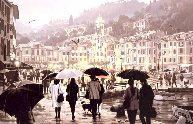笹倉鉄平の絵画作品　タイトルは、雨のポルトフィーノ